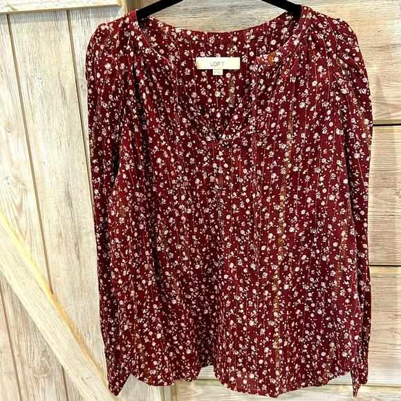 Loft burgundy floral tunic - Picture 1 of 2